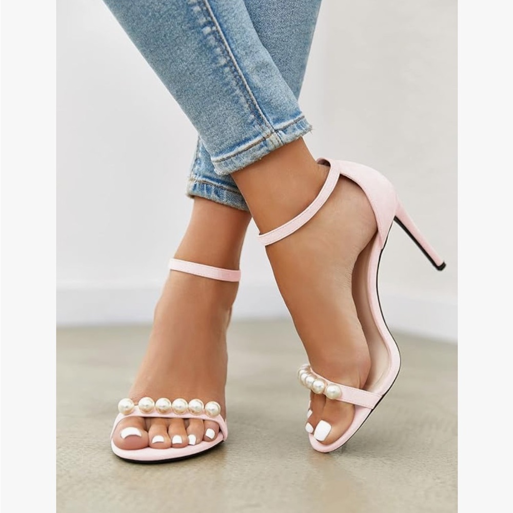 Elegant Pink Pearl-Embellished Heels